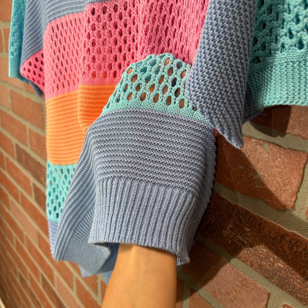 Short Sleeve Color Block Striped Sweater - Size Small - Picture 6 of 8